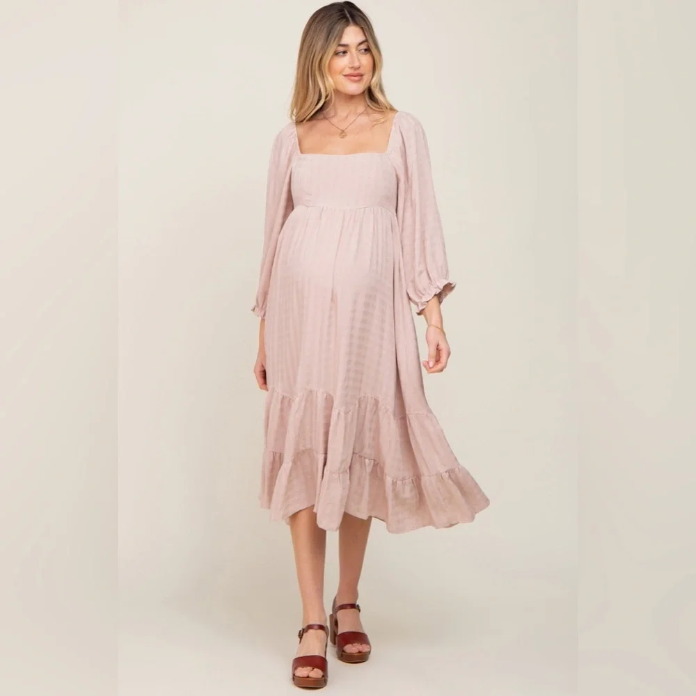 Pinkblush gingham checkered texture balloon sleeve midi dress nwt - Picture 1 of 5
